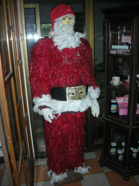 Santa Claus made out of condoms.